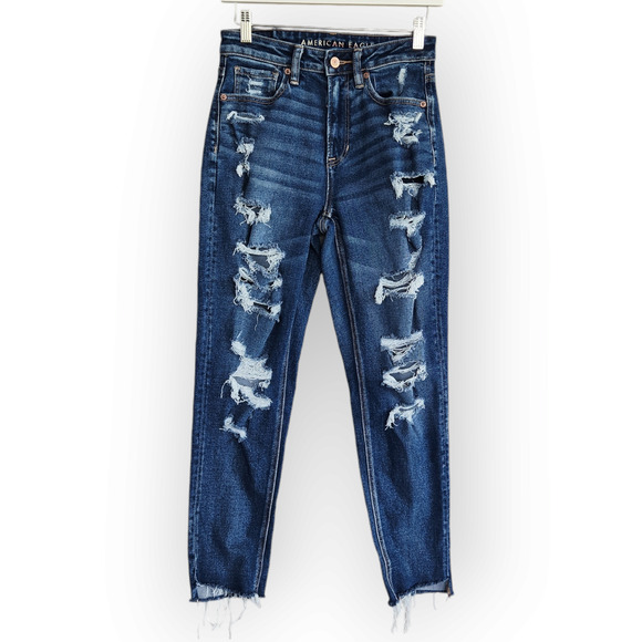 American Eagle High Waisted Ripped Mom Jeans 2 - Picture 1 of 9